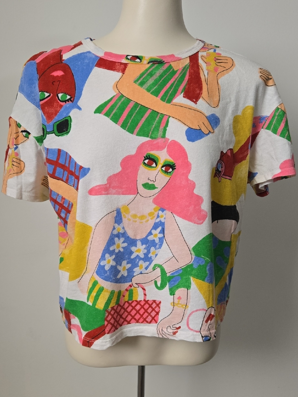 4/$20 ❤️ Zara Multicolor Illustrated Graphic Dopamine Boxy Tee (S/M)